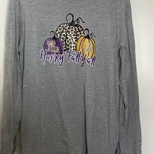 Gray Long Sleeve Top with Pumpkin Design